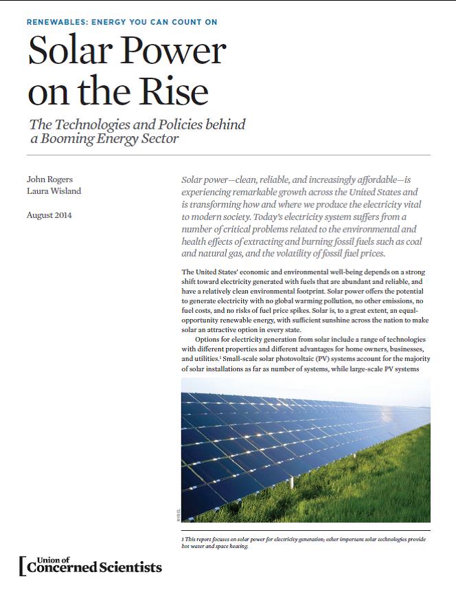 UCS Solar Power on the Rise cover