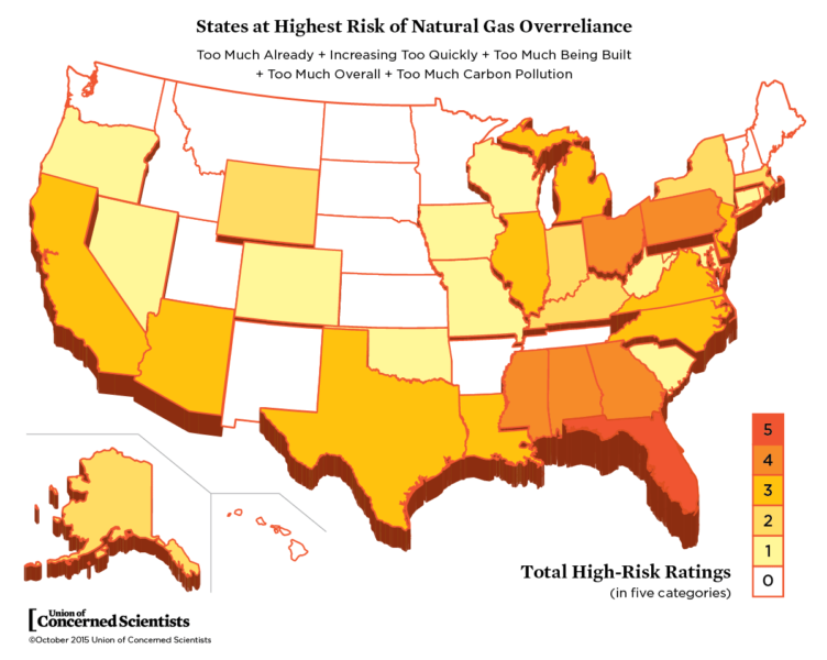 Map showing states and their relationship to methane gas