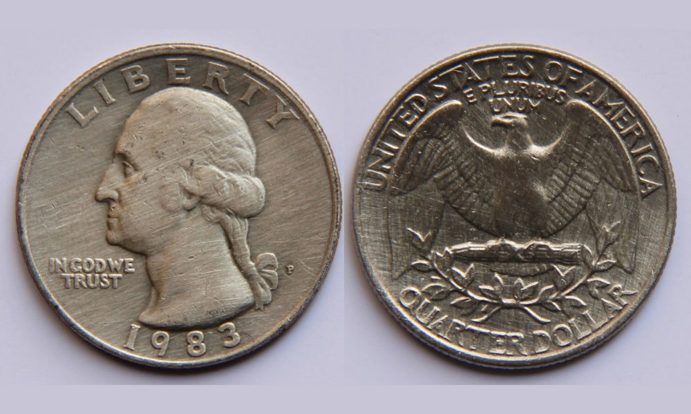 Heads and tails of 1983 U.S. quarter dollar