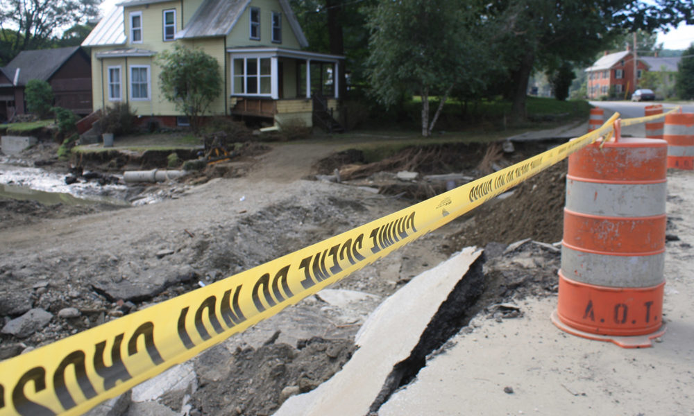 Damaged road in Bethel, VT caused by Hurricane Irene
