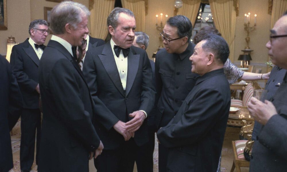 Jimmy Carter, Richard Nixon and Deng Xiaoping during the state dinner for the Vice Premier of China.