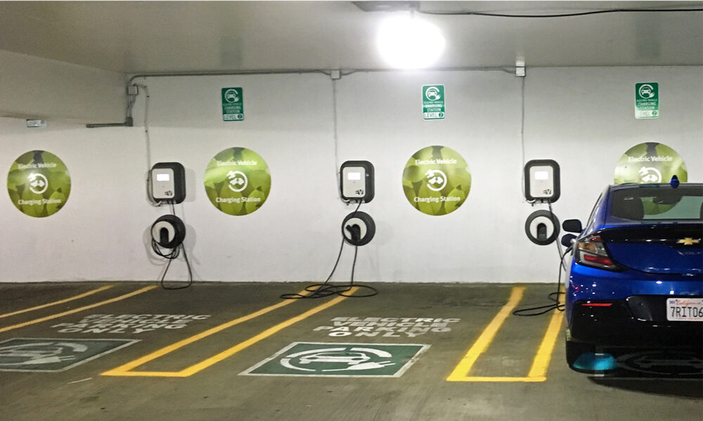 EV charging stations in parking garage