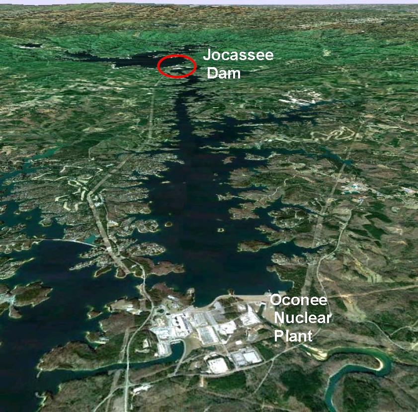 Oconee Nuclear Plant and Jocassee dam. (Source: Google maps and UCS)