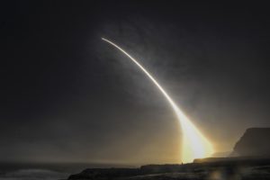 An unarmed Minuteman III missile launched in an operational test from Vandenberg Air Force Base, CA, February 20, 2016. Image Michael Peterson, U.S. Air Force 