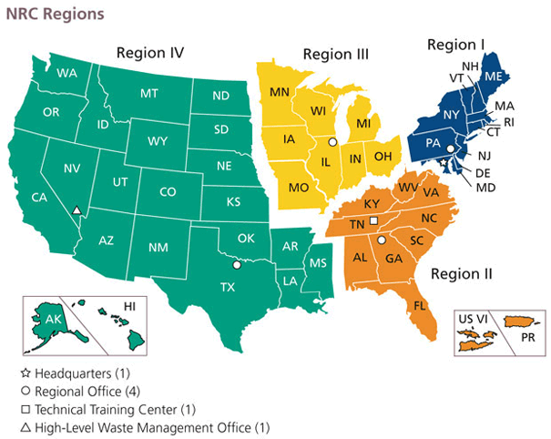 Map of NRC regions (click to enlarge). Source: US NRC