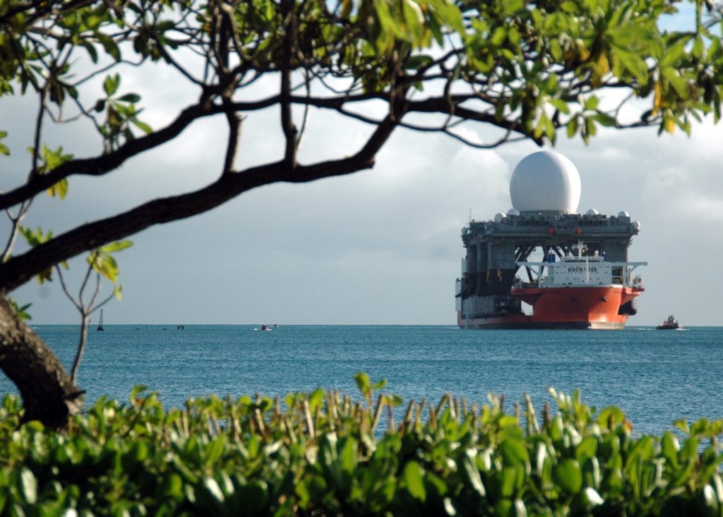 The Sea-Based X-Band radar arrives in Pearl Harbor, HI, aboard the heavy lift vessel Blue Marlin on January 9, 2006. (Source: U.S. Missile Defense Agency)