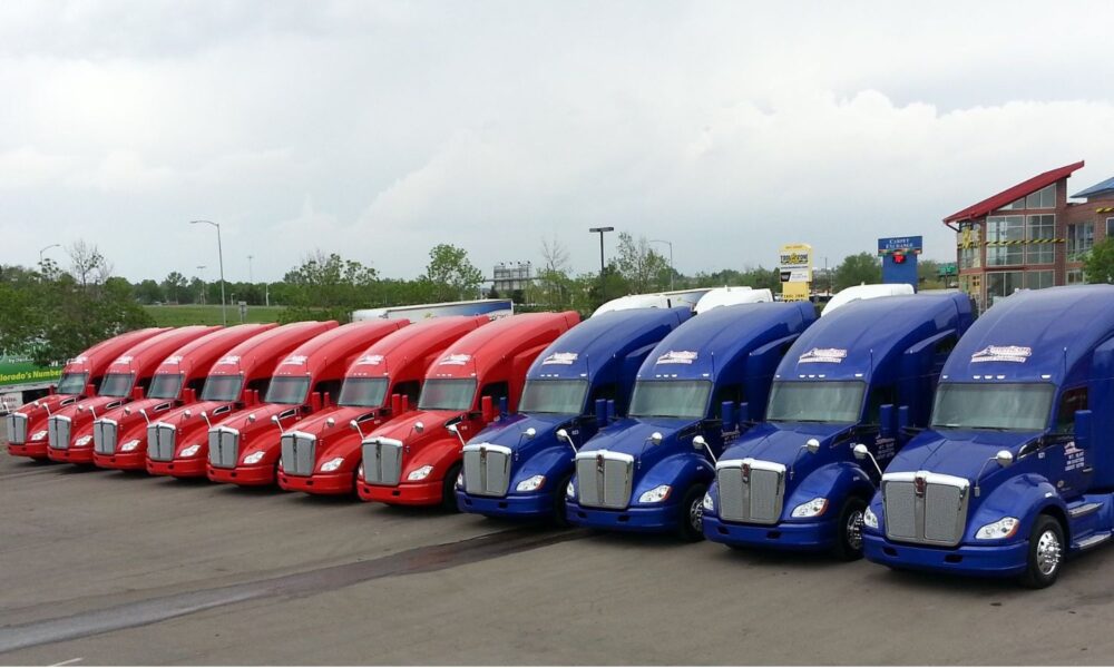 Row of 11 tractor trucks