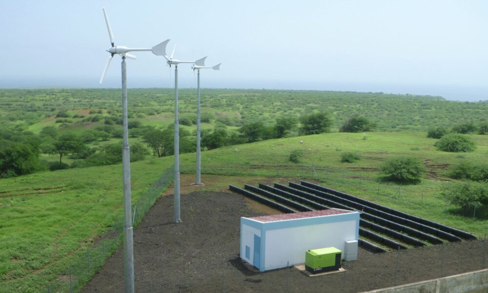 An example of microgeneration via a micro-grid in Cape Verde, using small wind turbines, solar PV and energy storage to power a community.