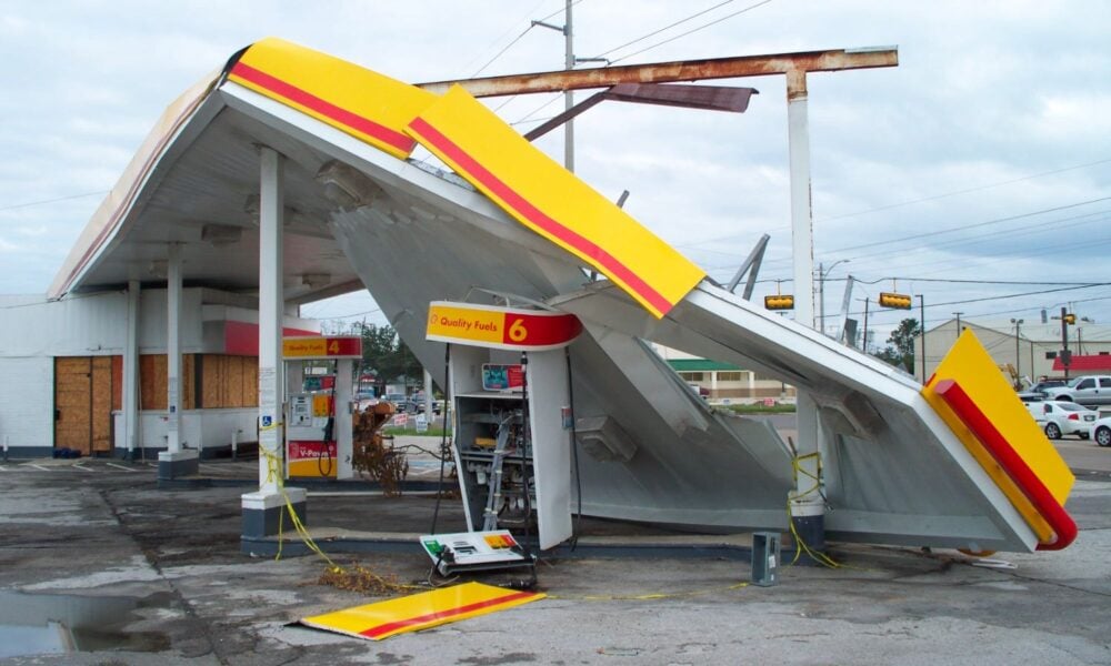 damaged gas station