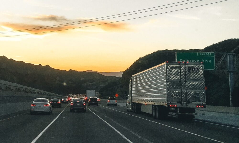 Trucks on California freeway