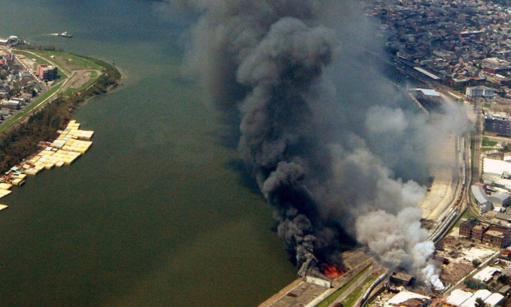 Smoke from chemical fire in New Orleans post Hurricane Katrina
