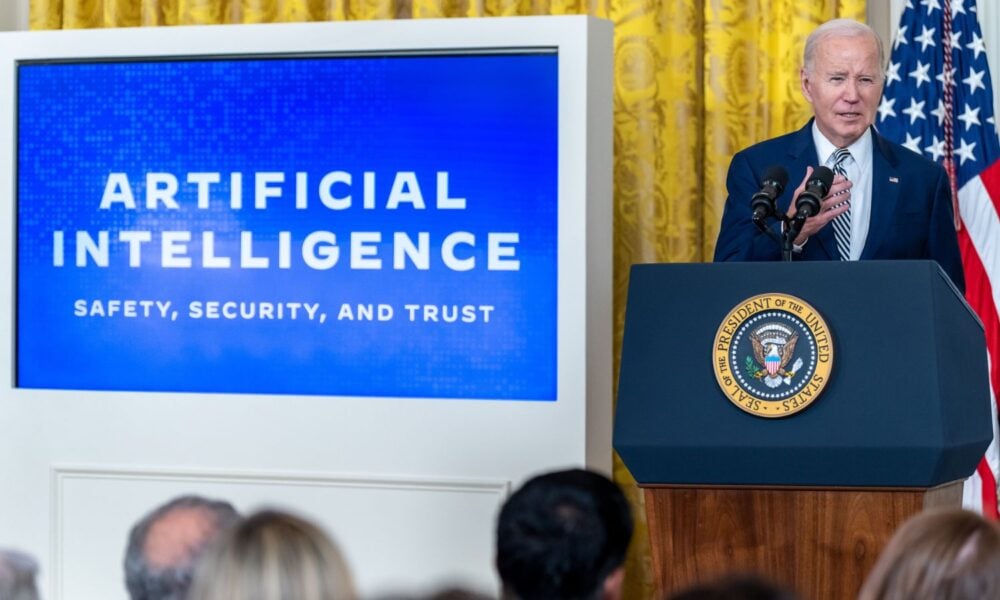 President Joe Biden delivers remarks at an Executive Order signing on Artificial Intelligence, Monday, October 30, 2023 in the East Room of the White House.