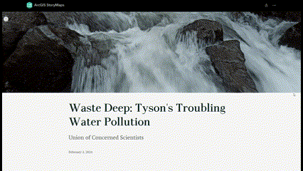 Gif of interactive map website showing Tyson water pollution